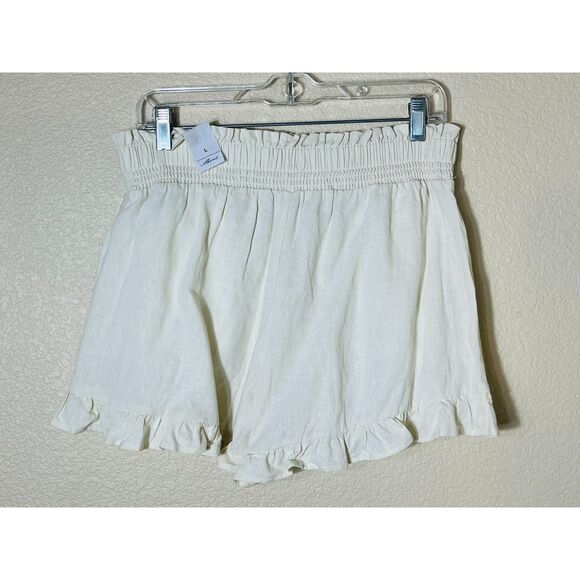 NWT Vanilla Star Linen Ruffle Shorts Booty Hi Waist Elastic Large Ivory - Picture 2 of 10